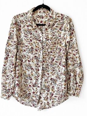BeachLunchLounge Floral Button Front Blouse Large 100% Viscose Boho Shirt